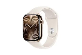 Apple Watch Series 10 GPS + Cellular 46mm Boîtier en Titane Or avec Bracelet Sport Lumiere Stellaire - M/L