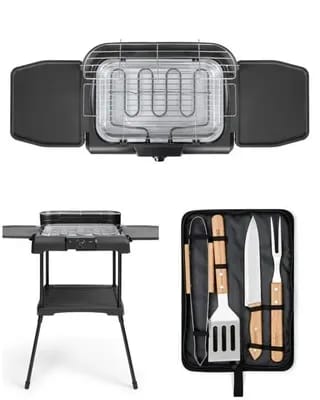 Barbecue Electrique 2200W sur Pieds ou de Table Noir Acier et chrome 2200W + Accessoires de cuisson