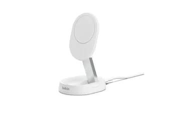Support de recharge sans fil, magnetique et pliable,  compatible Qi2, adaptateur secteur et cable de 1,5m inclus, 15W, blanc