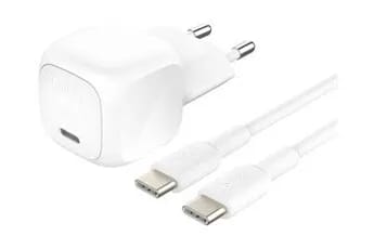 Chargeur secteur USB-C 20W Power Delivery, avec cable d''un metre  USB-C vers USBC-C inclus, blanc.