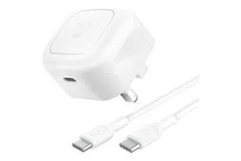 Chargeur secteur USB-C 25W, avec cable d''un metre  USB-C vers USB-C inclus, blanc.