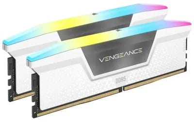 Mémoire DIMM DDR5 6000MHz Corsair, 32Gb (2x 16Gb) Vengeance RGB Blanc _ CMH32GX