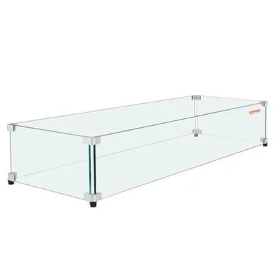 Pare-vent pour Foyer - VEVOR - 798x317x165 mm Pare-flamme Verre Trempé Épaisseur 8 mm avec Support Coin Dur et Pieds