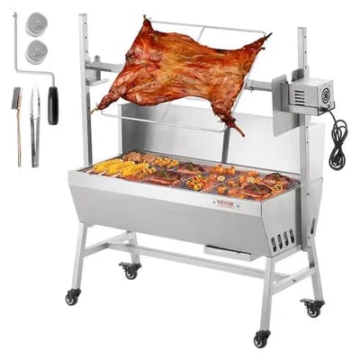 Barbecue à Charbon avec Tournebroche Électrique 42 W-VEVOR- Charge 61 kg-pour Rôtir Agneau Porcelet Poulet Camping