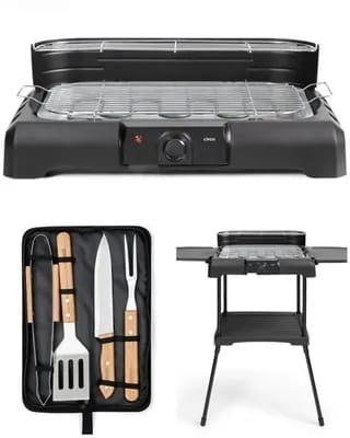 Barbecue Electrique 2200W sur Pieds ou de Table Noir et rouge Acier et chrome 2200W + Accessoires de cuisson