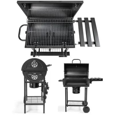 Barbecue à charbon baril Surface de cuisson de 56 x 35,5 cm Couvercle avec thermomètre poignée et 2 valves d¿aération