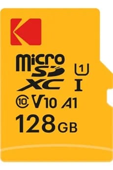 Kodak carte microSD avec adaptateur 128Gb. class 10 UHS1 Video class 10 (V10). Up to 25MB/s write speed / 85MB/s read speed.