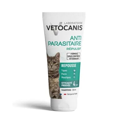 Vetocanis Shampooing répulsif contre les puces et les tiques pour chat 300ml