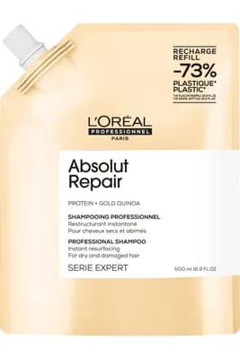 Shampoing réparateur pour cheveux abîmés Absolut Repair rechargeable - Recharge 500ml                                - L'Oréal Professionnel