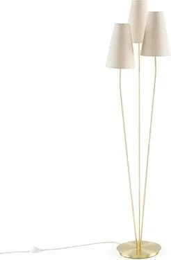 Lampadaire triple en laiton, lin & rotin, Amaya