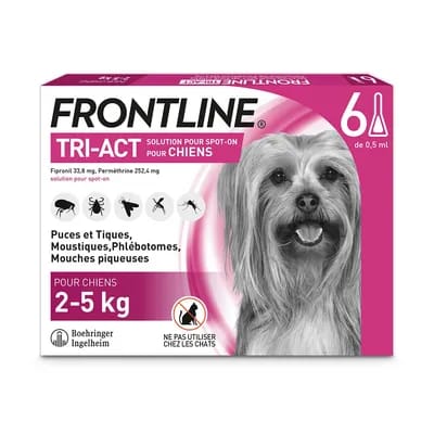 6 pipettes Frontline Tri Act pour chien de petite taille, 2 à 5 kg