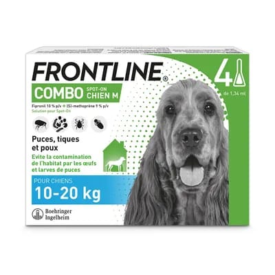 4 pipettes M FRONTLINE Combo Chien 10-20 kg - Antiparasitaire pour chien