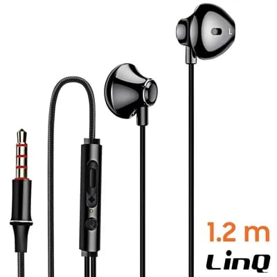 Linq Écouteurs Nylon Tressé Intra-auriculaires Jack 3.5mm Kit Mains Libres Noir