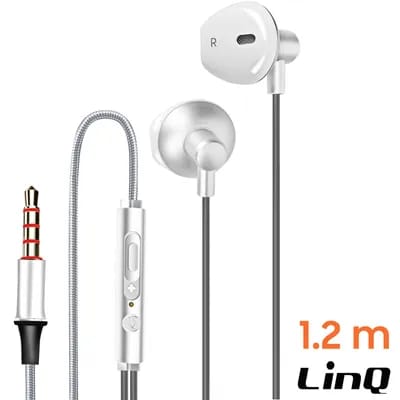 Linq Écouteurs Nylon Tressé Intra-auriculaires Jack 3.5mm Kit Mains Libres Blanc