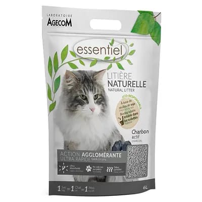 6L Litière naturelle Essentiel Charbon actif - pour chat