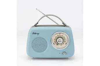 Radio Halterrego Enceinte/Radio retro RMS 5W, Bluetooth, Radio FM, lecteur USB, Aux IN, Batterie rechargeable, Bleu gris