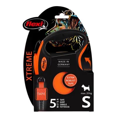 Laisse-sangle flexi Xtreme orange, 5m pour chien - taille S : jusqu'à 20kg