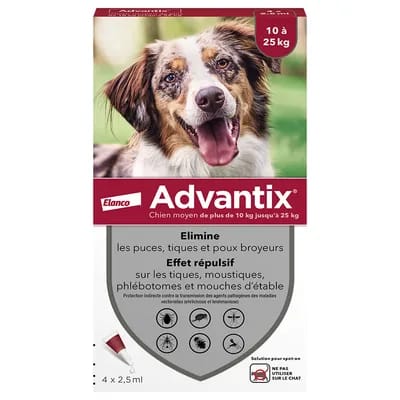4 pipettes Advantix pour chien de taille moyenne, 10 à 25 kg