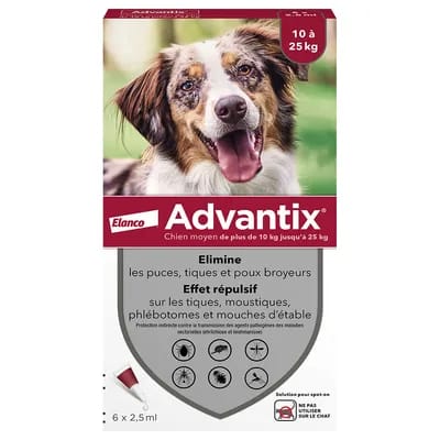 2x6 pipettes Advantix pour chien de taille moyenne, 10 à 25 kg