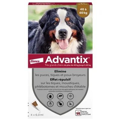 4 pipettes Advantix® très grand chien 40-60 kg - Pipettes antiparasitaires pour chien