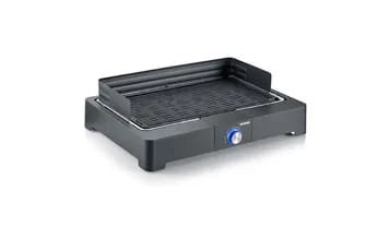 Barbecue Severin Puissance 2 200 W, resistance hautement efficace pour une puissance maximale atteinte rapidement, bouton thermostat rotatif reglable avec retro-eclairage LED bleu et rouge 360, surface de cuisson env. 44,5 x 26 cm , grille fonte aluminium PG8567