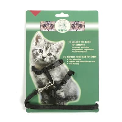 Parure harnais et laisse Karlie noir - pour chat