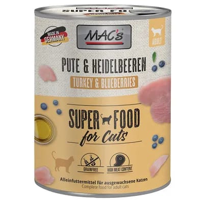 12x800g MAC's dinde, myrtilles - Pâtée pour chat