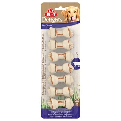 8in1 Delights, bœuf, os à mâcher pour chien - taille XS, 3 x 84 g (21 os)