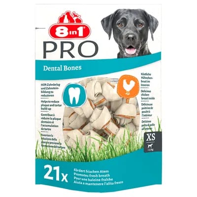 252g 8in1 Pro Dental, poulet, os à mâcher taille XS, 21 os - Friandises pour chien