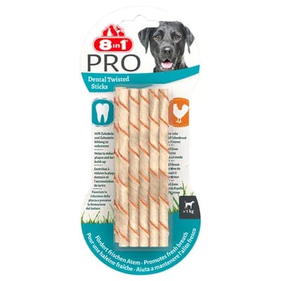8in1 Pro Dental Bâtonnets torsadés pour chien - 10 bâtonnets
