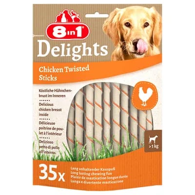 8in1 Delights Bâtonnets torsadés poulet pour petit chien - 70 bâtonnets