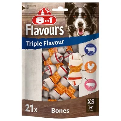 8in1 Triple Flavour Os à mâcher XS pour chien - 21 os à mâcher