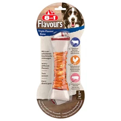 8in1 Triple Flavour Os à mâcher L pour chien - 85 g