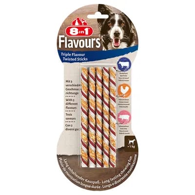 8in1 Triple Flavour Bâtonnets torsadés à mâcher pour chien - 10 bâtonnets à mâcher
