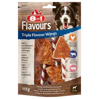 8in1 Triple Flavour Wings Ailes à mâcher pour chien - 6 friandises
