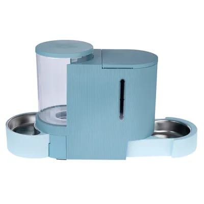 Distributeur d'eau et de nourriture TIAKI, bleu clair pour chien et chat - jusqu'à 2,65 kg de croquettes et 6 L d'eau