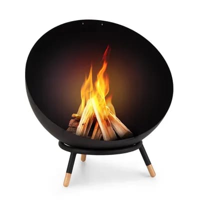 Blumfeldt Fireball Wood Braséro De Jardin En Acier Ø 60 Cm - Grille Á Charbon, Tisonnier, Support & Housse Inclus - Noir