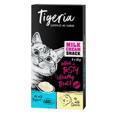 24x10g Tigeria Milk Cream Snack yaourt, fromage - Friandises pour chat