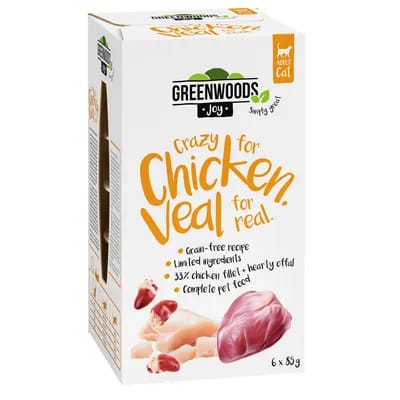 24x85g Greenwoods Joy filet de poulet, veau - Pâtée pour chat
