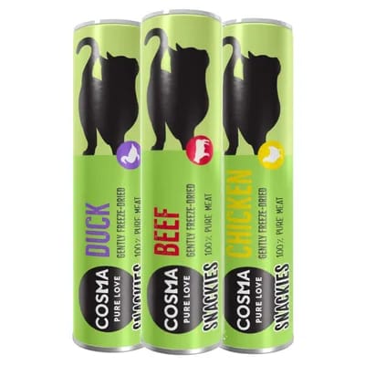 Offre découverte Cosma Snackies Friandises lyophilisées pour chat - 46 g, 3 saveurs (poulet, canard, bœuf)