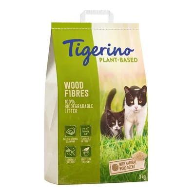 Litière Tigerino Plant-Based en fibres de bois - Odeur naturelle de bois, sans parfum pour chat - 25 l (10,3 kg)