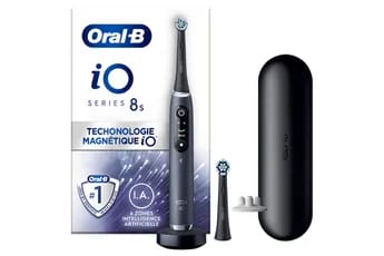 Brosse à dents électrique Oral B iO 8S Brosse A Dents Electrique Noire connectee Bluetooth, 2 Brossettes, 1 Etui De Voyage