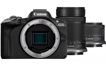 Appareil photo hybride Canon EOS R50 + RF-S 18-45mm f/4.5-6.3 IS STM + RF-S 55-210mm f/5-7.1 IS STM