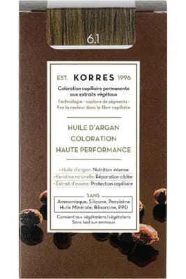 Coloration permanente huile d’argan - Blond foncé cendré 6.1                                - Korres