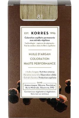 Coloration permanente huile d’argan - Blond clair cendré 8.1                                - Korres