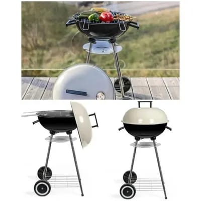 Barbecue à charbon Beige Ø 41 cm Grille de cuisson chromée Type WEBER
