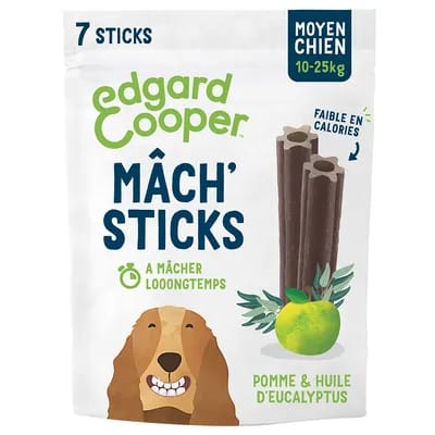 21 bâtonnets Edgard & Cooper Mâch' Sticks pomme, eucalyptus pour chien de taille moyenne (10-25 kg)