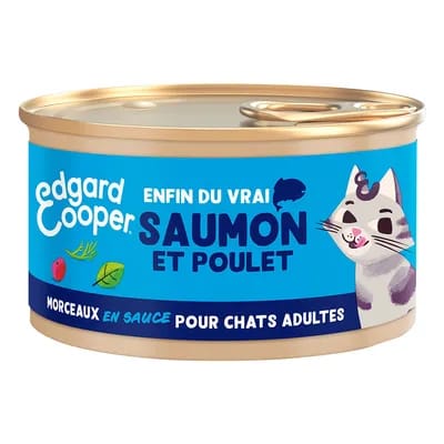 85g Edgard & Cooper Adult Morceaux en sauce sans céréales saumon, poulet - Pâtée pour chat