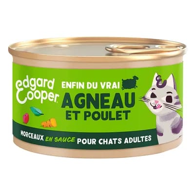 6x85g Edgard & Cooper Adult Morceaux en sauce sans céréales agneau, poulet - Pâtée pour chat