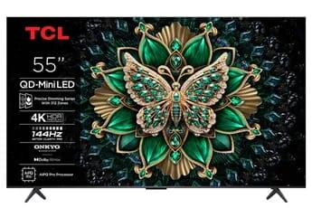 4K QD-Mini 144Hz 55C69K 140 cm avec GOOGLE et système sonore Onkyo x Dolby Atmos 2.1